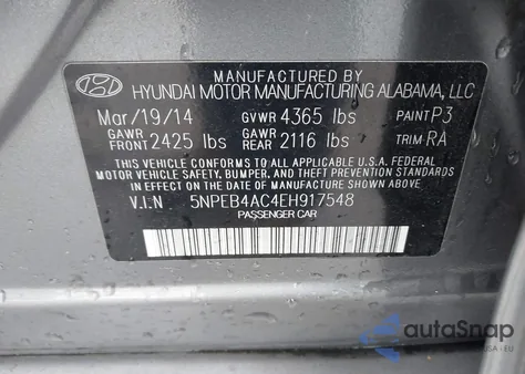 2014 Hyundai Sonata Gls из США, поврежденный, VIN 5NPEB4AC4EH917548